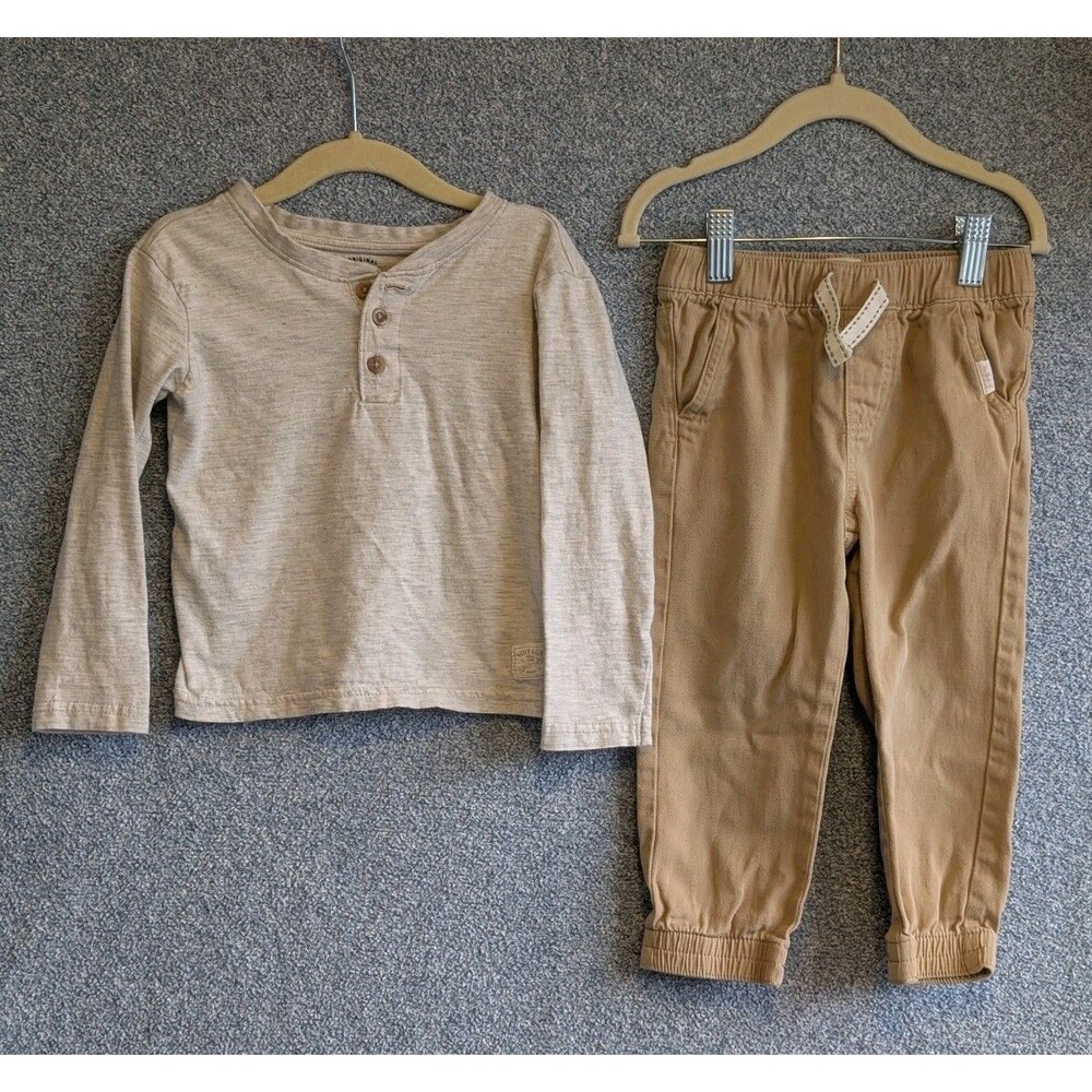 Weatherproof Vintage Boys Size 3T Cotton Beige Khaki Long Sleeve Jogger Outfit